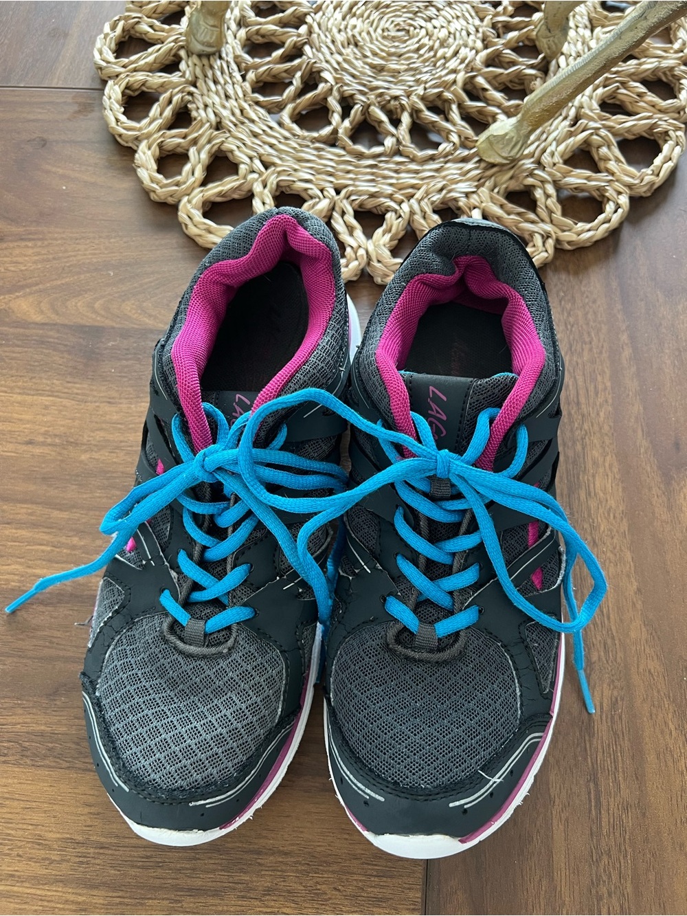 L.A. Gear Women's Black Sneakers with Pink Lining and Blue Laces